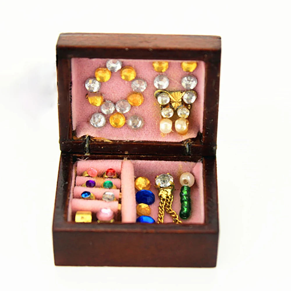 1/12 Doll House Miniature Wooden Jewelry Box Simulation Necklace Model Toy Mini Decoration Dollhouse Accessories