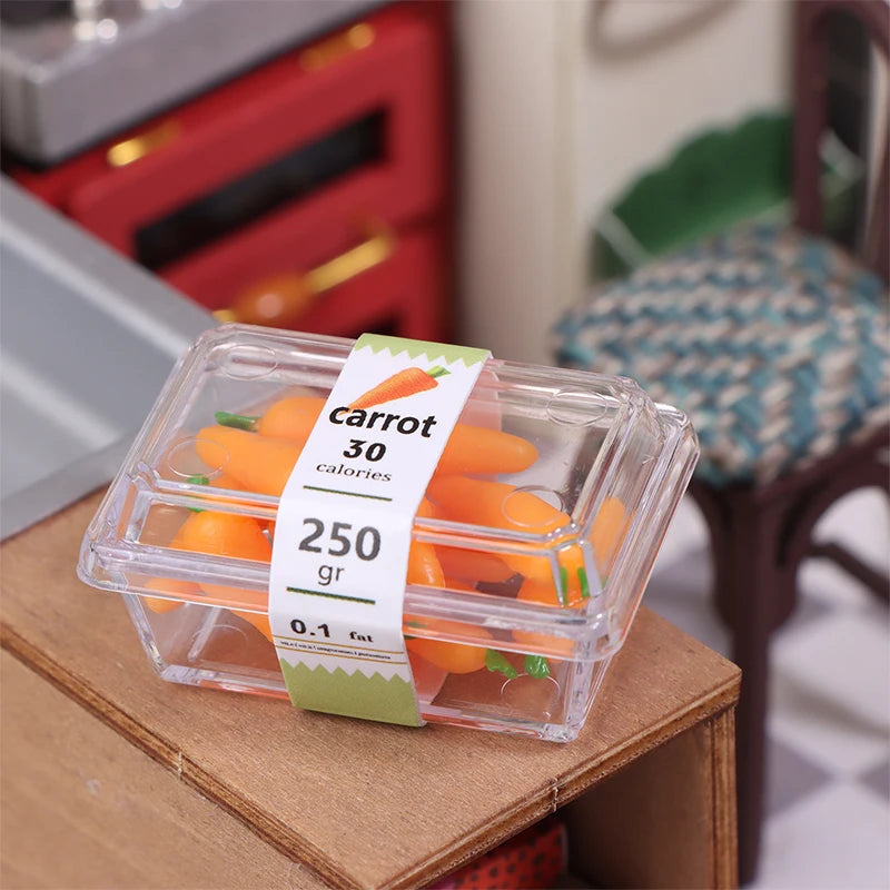 1/12 Dollhouse Mini Supermarket Vegetable Fruit Model With Clear Box Dollhouse Simulated Food Decoration Dolls House Accessories