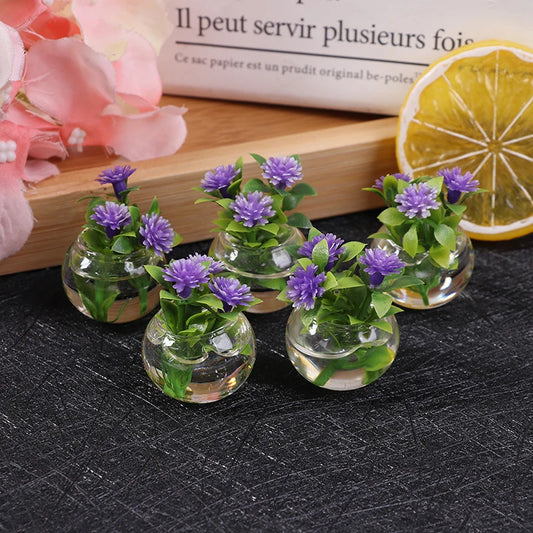 1Pc Dollhouse Miniature Purple Plants Flowers Potted Plants 1/12 Mini Simulation Green Potted Plants Home Decor Model