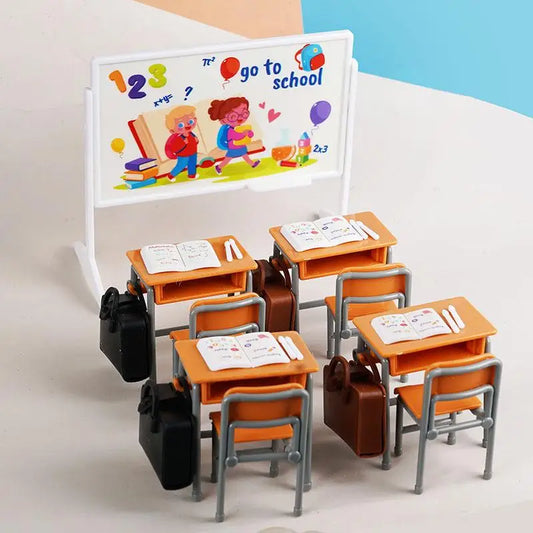 1:12 Dollhouse Miniature Simulation Classroom Desk Blackboard Book Bag Furniture Home Model Decor Toy Doll House Accessories
