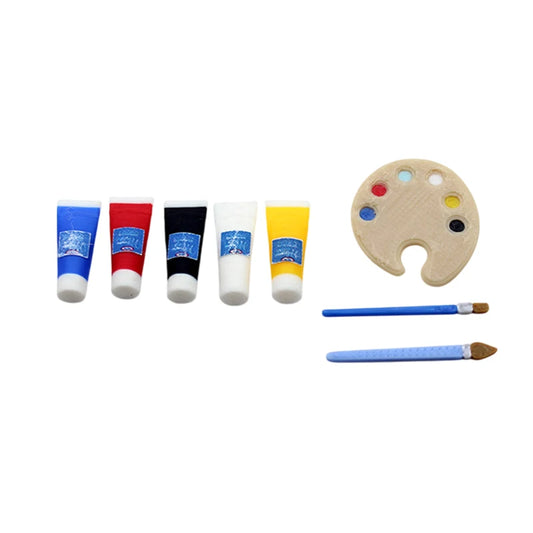 1/12 Mini Pigment Tube Paint Brush Palette Model Dollhouse Draw Room Art Supplies Decoration Dolls House Accessories