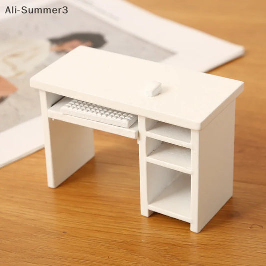 1/12 Dollhouse Wooden Computer Desk Mouse Keyboard Set Dollhouse Study Furniture Decoration Micro Scene Construction Props